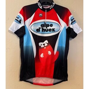 Santini Cycling Jersey Men XL Multi Alpe d'Huez‎ Graphic Quarter Zip Italy